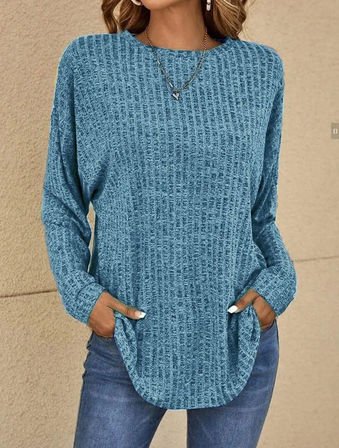 Damen Pullover Weiches Strick Gerippt Langarm Lässig