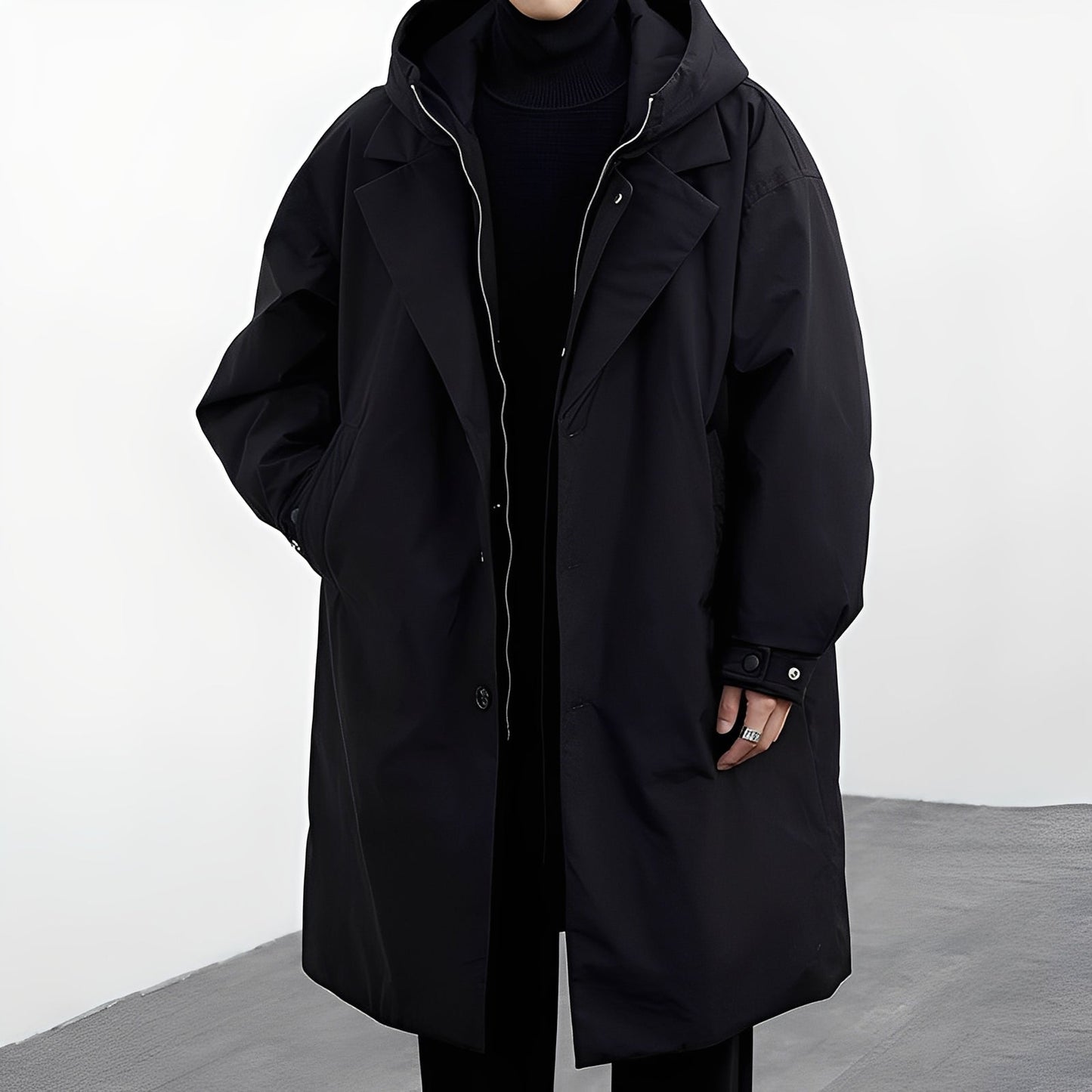 Herren Trenchcoat Lang Kapuze Wasserdicht
