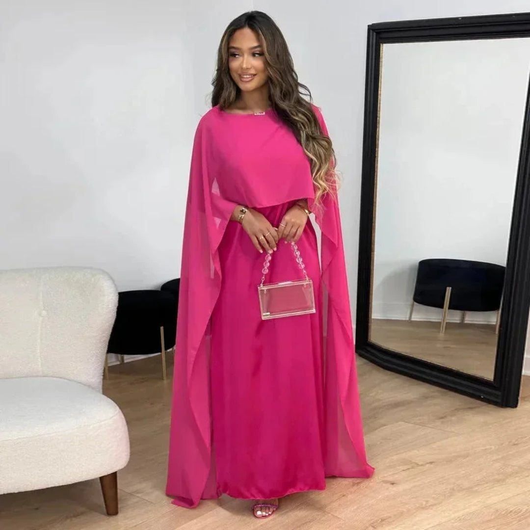 Damen Hochzeitsgast Maxikleid Cape Kleid