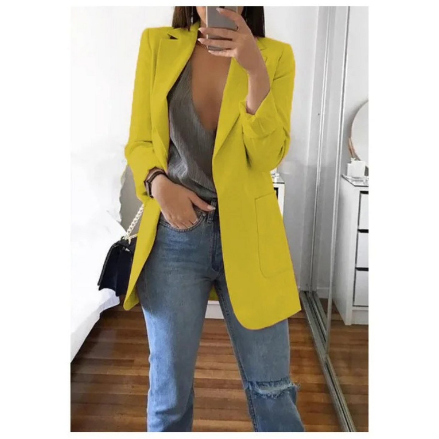 Damen Doppelreihiger Blazer Bürooutfit mit Druck