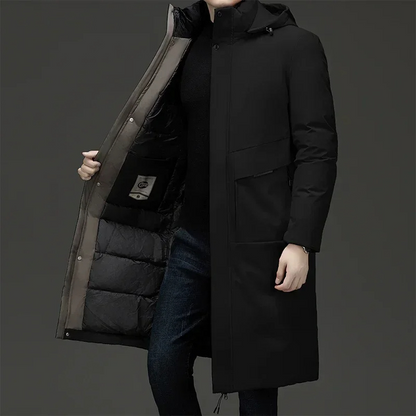 Herren Steppmantel Lang mit Kapuze Winter
