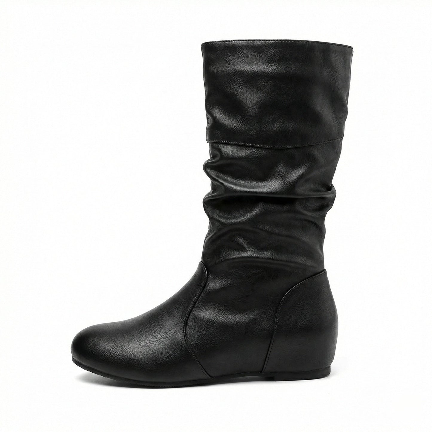 Eveloria Damen Flache Stiefel Bis Zum Knie Faltenleder