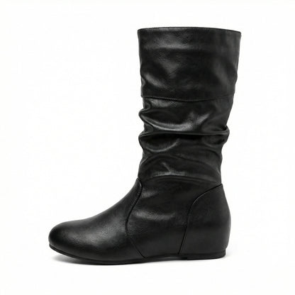 Eveloria Damen Flache Stiefel Bis Zum Knie Faltenleder