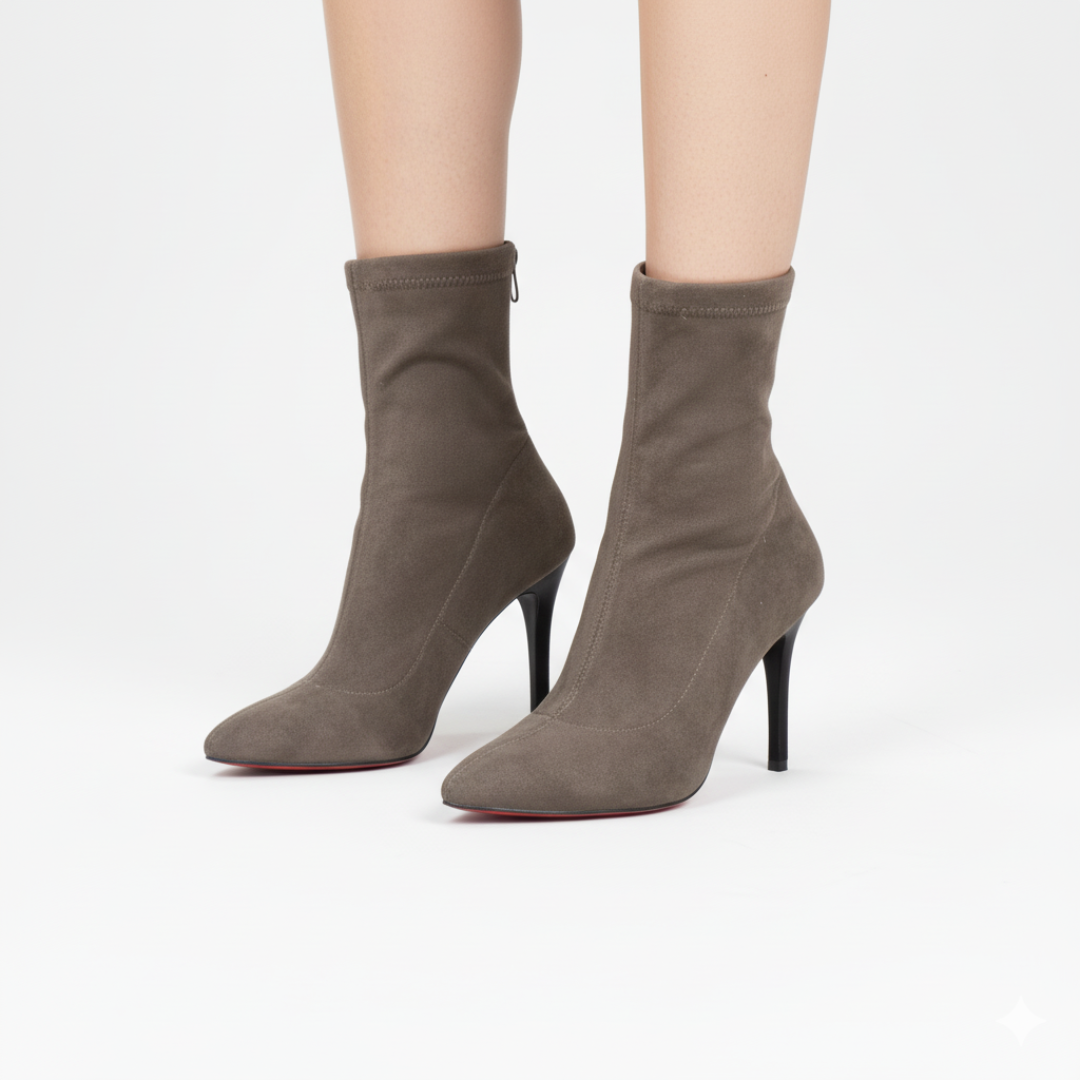 Damen Stiefeletten Wildlederoptik Schmal Spitze Hochhackig