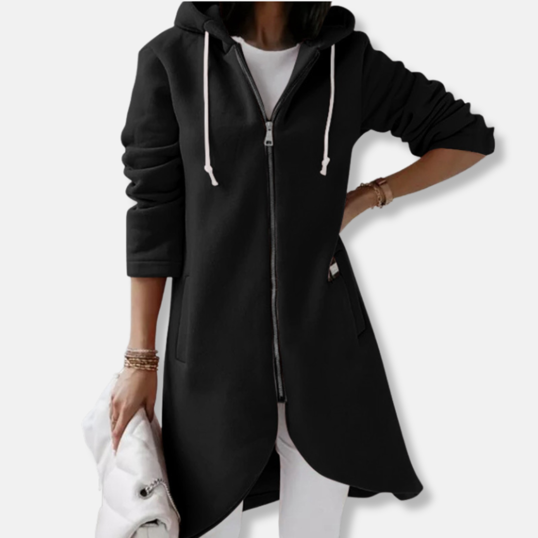 Damen Sweatshirtjacke Lässig Kapuze Baumwollmischung Mittellang