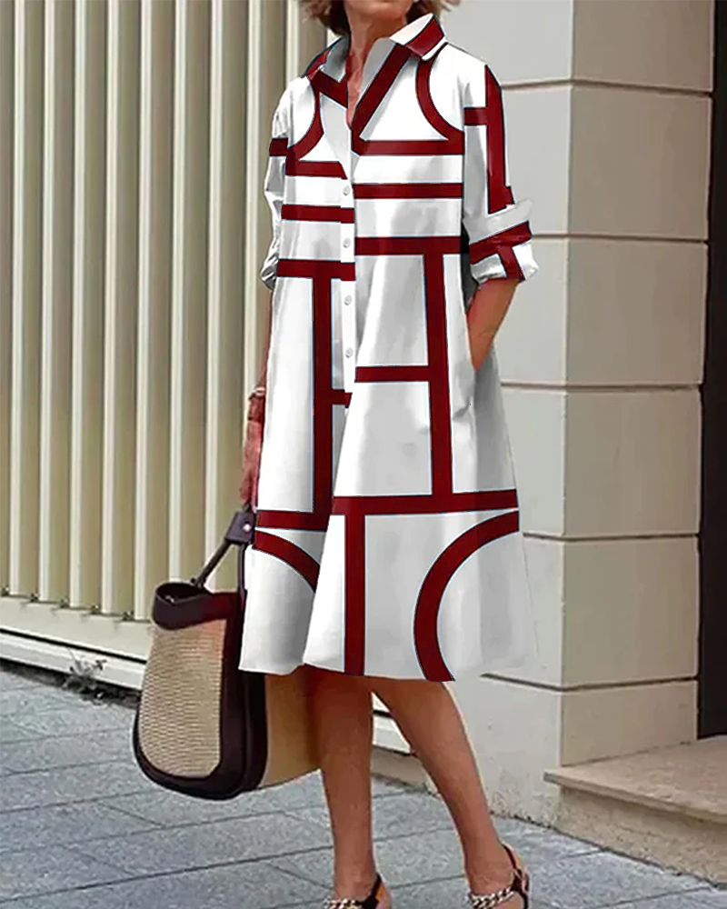 Eveloria Damenkleid Geometrischer Druck Mit Taschen