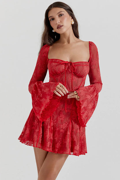 Damen Abendkleid Mini Langärmelig