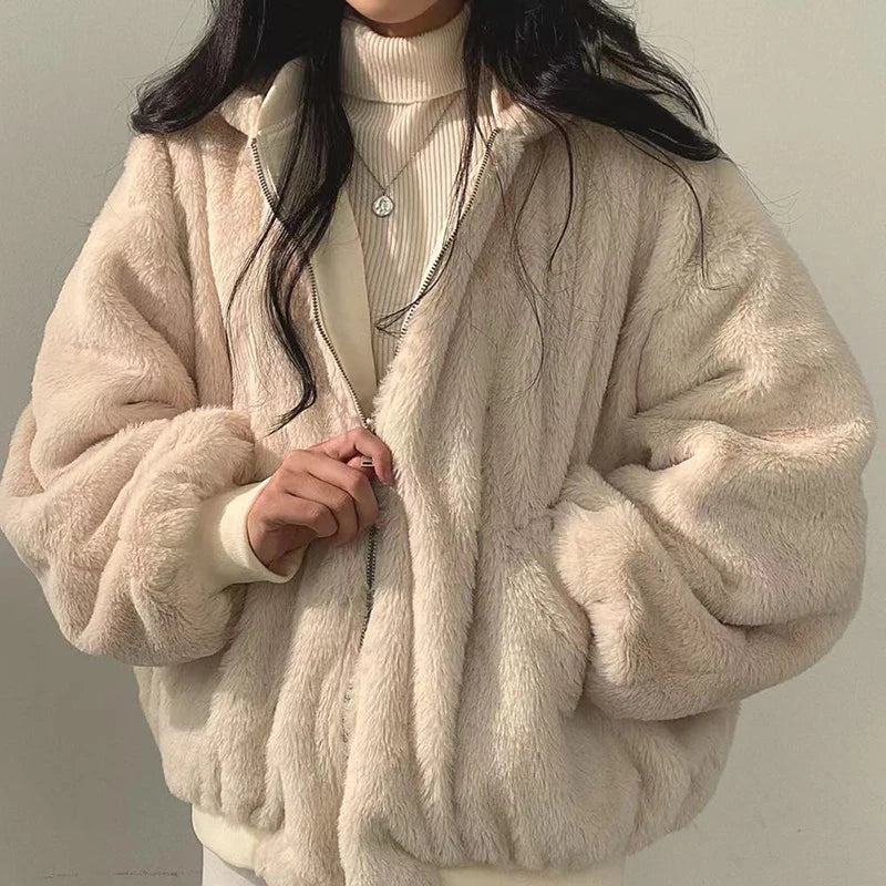 Damen Winterjacke Oversize Fleece-Innenfutter Kuschelig