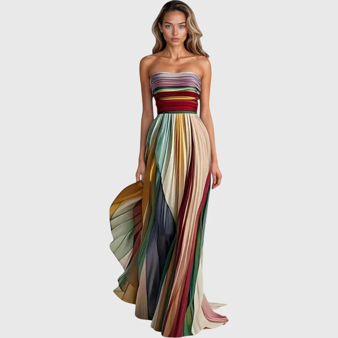 Regine Damen Trägerloses Maxikleid Mehrfarbig - Eveloria