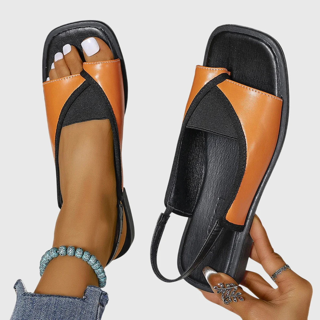 Damen Flache Sandalen Mit Kontrast Riemen
