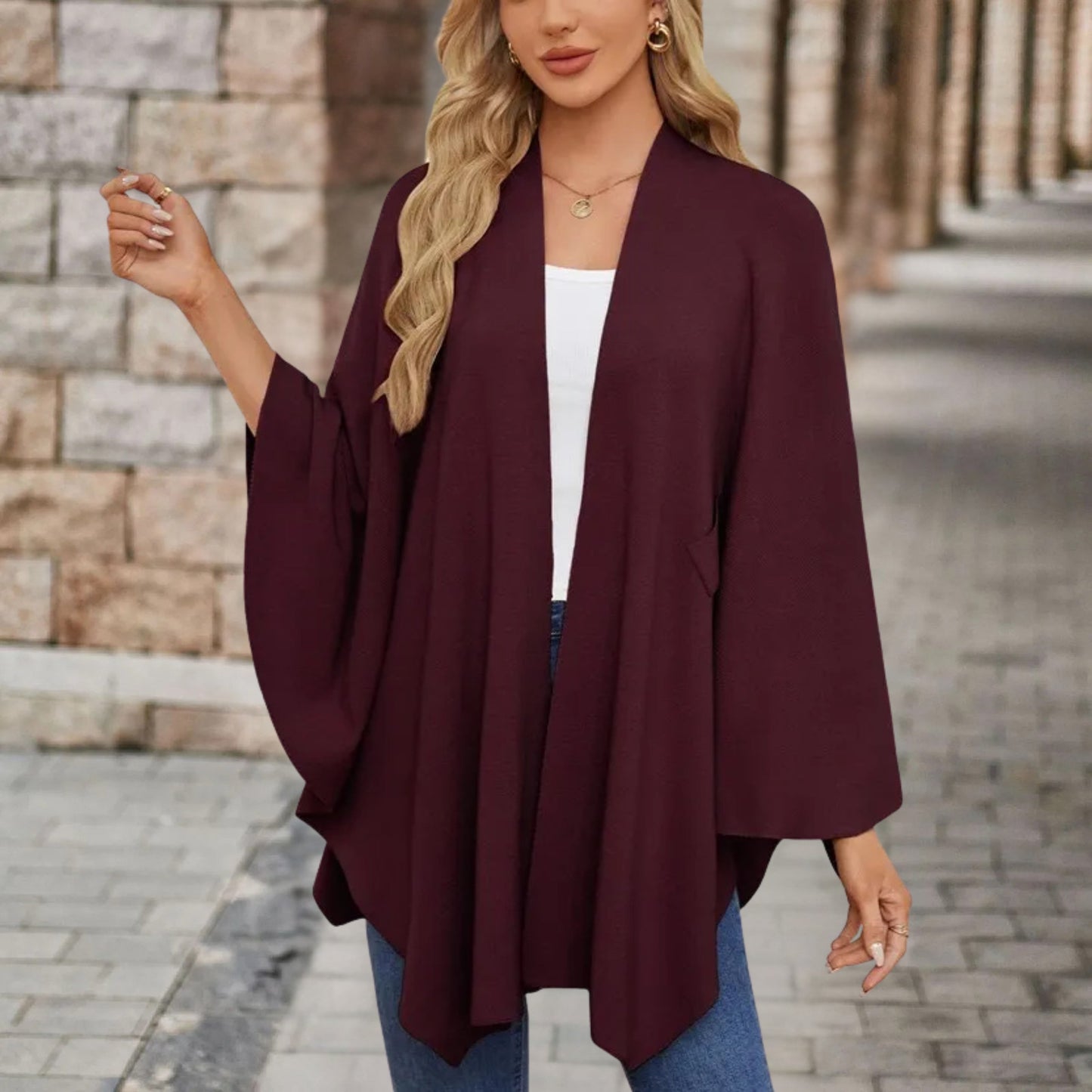 Damen Wickelponcho Leicht Feminin