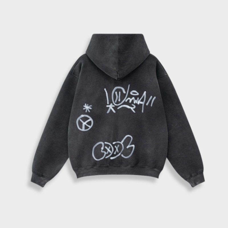 Damen Hoodie Oversize Graffiti Print Y2K Stil - Eveloria