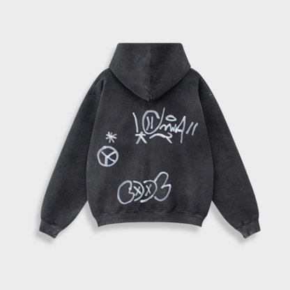 Damen Hoodie Oversize Graffiti Print Y2K Stil - Eveloria