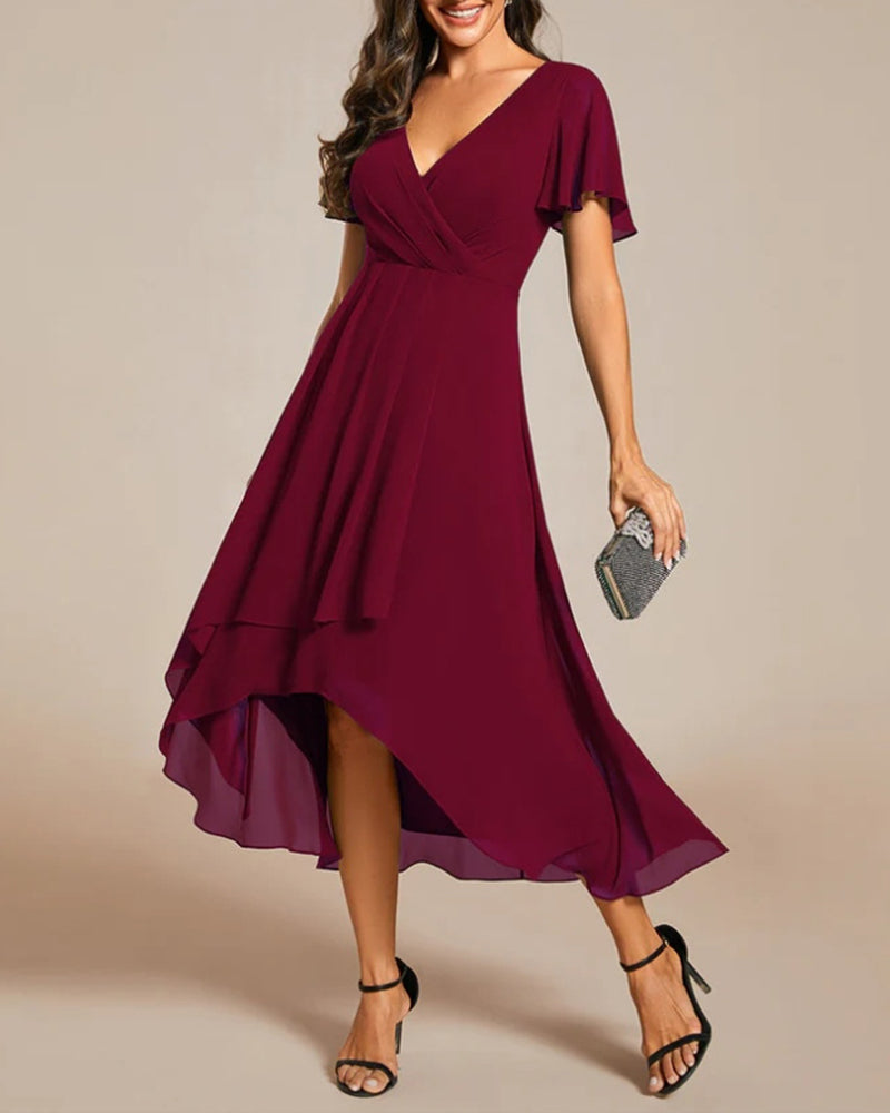 Eveloria Damenkleid V-Ausschnitt Rüschenärmel