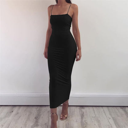 Eveloria Damen Bodycon Kleid Spaghettiträger Midi Länge Elegant