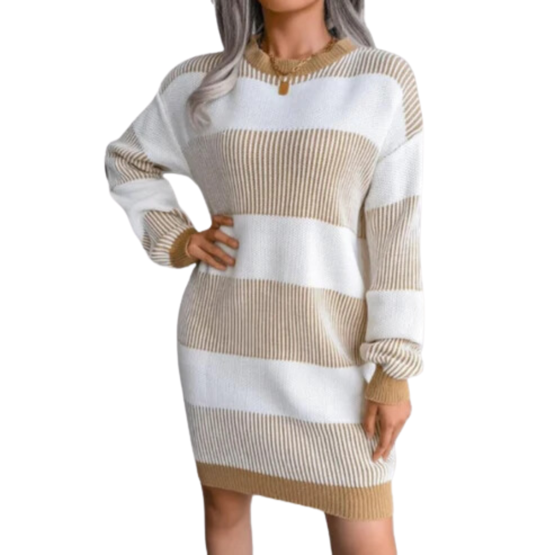 Eveloria Damen Strickkleid Gestreift Lang