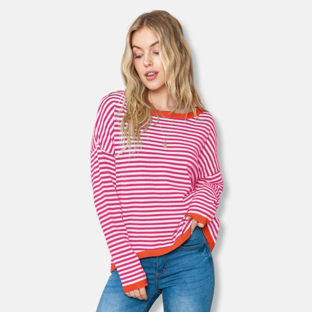 Eveloria Damen Sweatshirt Gestreift Lockere Passform Baumwolle