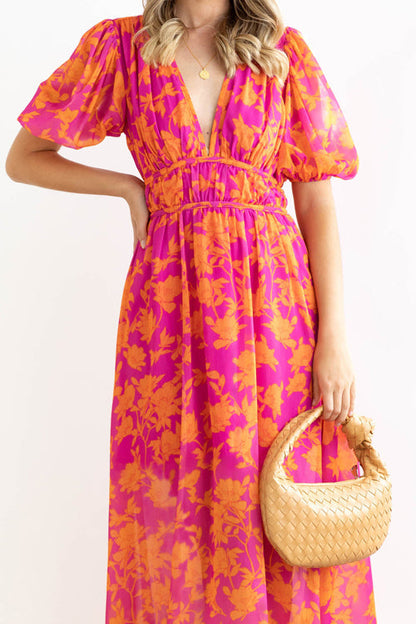 Eveloria Damen Maxi Kleid Puffärmel mit Liebe-Print