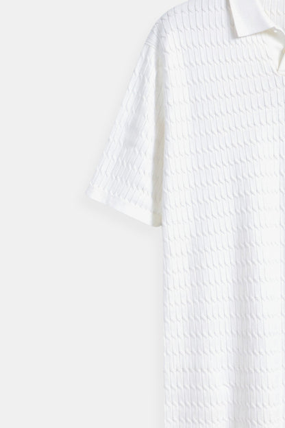 Weißes Herren Poloshirt Strick Strukturmuster