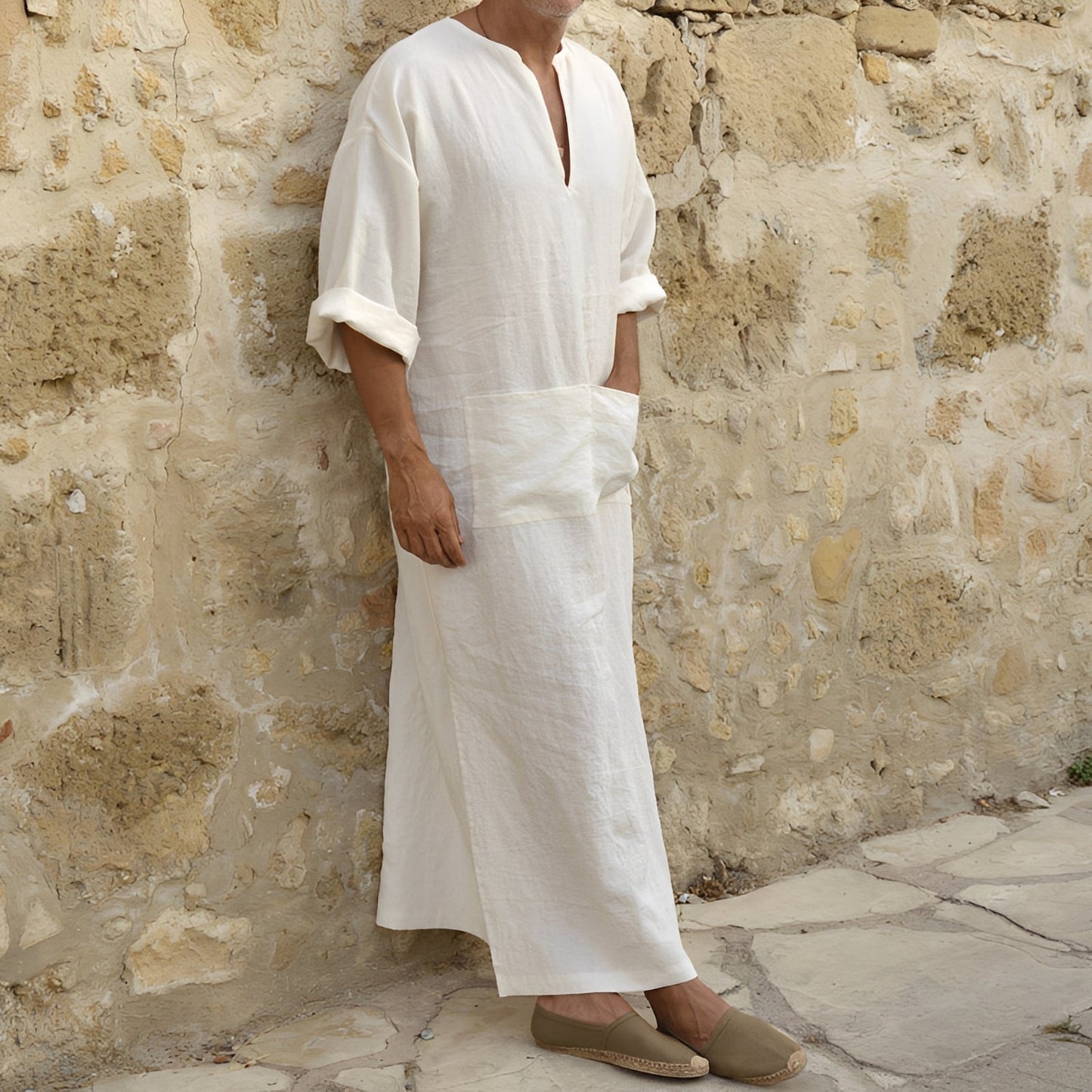 Herren Hemdkleid Langes Minimalistisches Kleid Mit Seitenschlitz - Eveloria