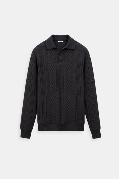 Klassischer Zopfstrick Pullover Damen Polokragen