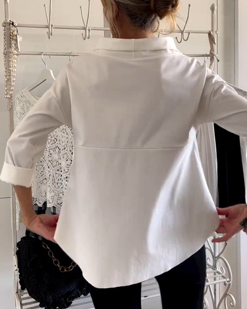 Damen Bluse Wasserfallausschnitt 3/4-Ärmel Lässig
