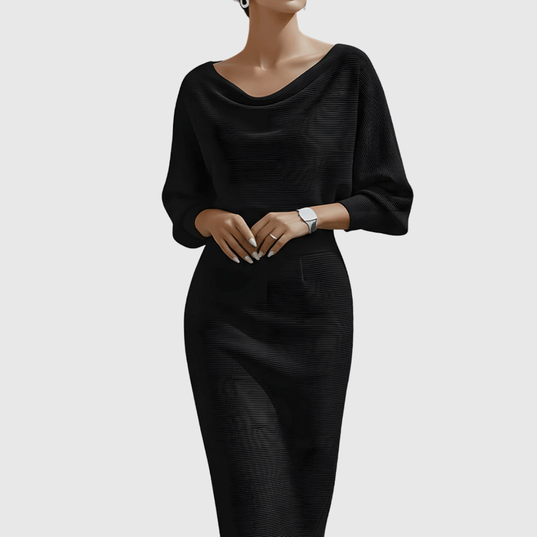 Damen Elegantes Strick Midi Kleid Drapiert - Eveloria