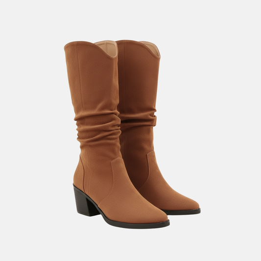 Damen Stiefel Mittelwaden Wildlederoptik Schluffiger Schaft Spitz - Eveloria