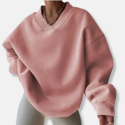 Eveloria Damen Sweatshirt Fleece-Mischung Übergroß V-Ausschnitt Grau