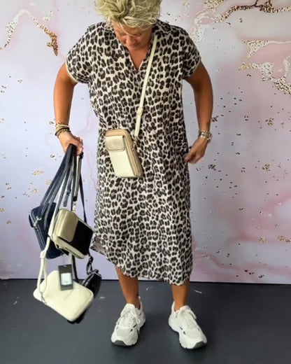 Eveloria Damenkleid V-Ausschnitt Leopardenmuster