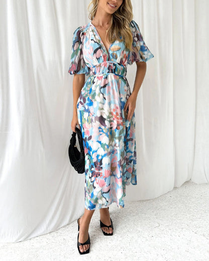 Eveloria Damen Maxi-Kleid Blumenmuster Baumwolle