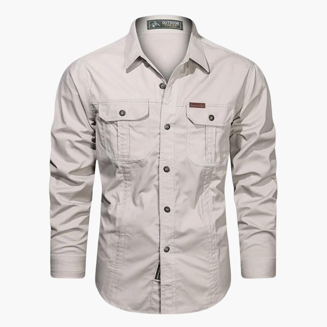 Herren Langarmhemd Cargo Baumwolle Beige - Eveloria