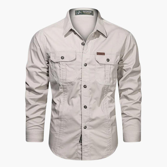 Herren Langarmhemd Cargo Baumwolle Beige - Eveloria