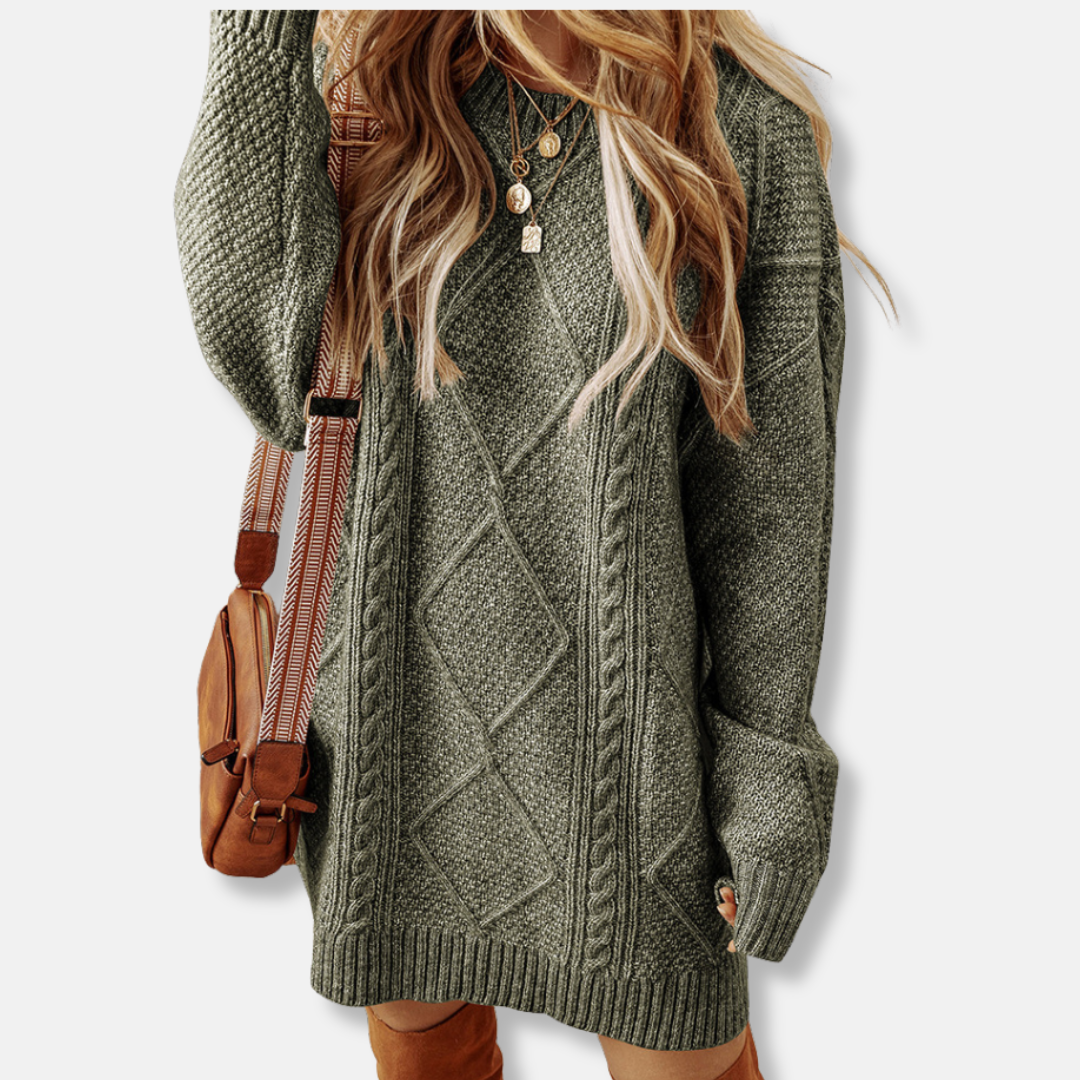 Eveloria Damen Sweatshirt Kabelstrick Lockere Passform Knielang