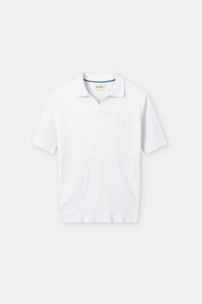 Herren Poloshirt Kurzärmelig Gerippt Elegant Weiß