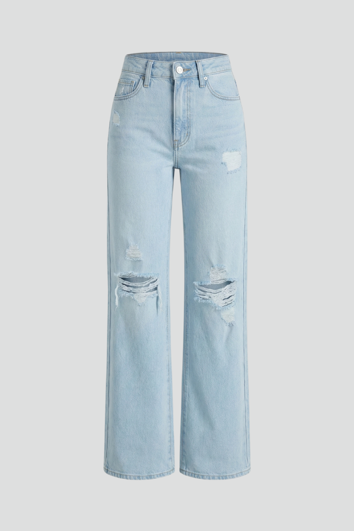 Damen High-Waist Jeans Weite Bein Rippen Ausgestellt Schwarz - Eveloria