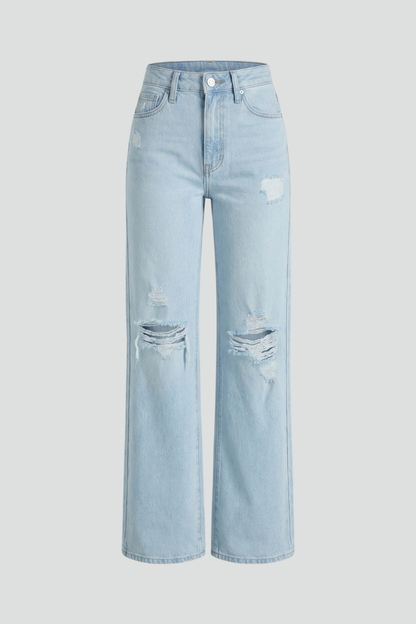 Damen High-Waist Jeans Weite Bein Rippen Ausgestellt Schwarz - Eveloria