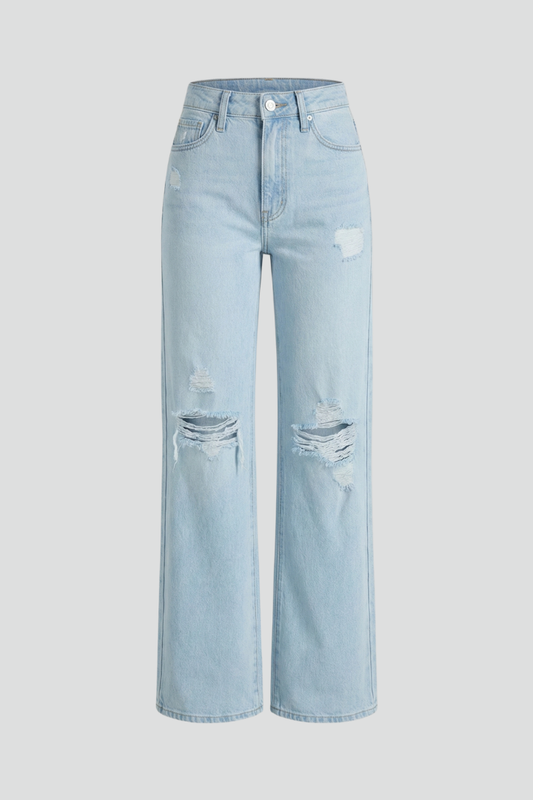 Damen High-Waist Jeans Weite Bein Rippen Ausgestellt Schwarz - Eveloria