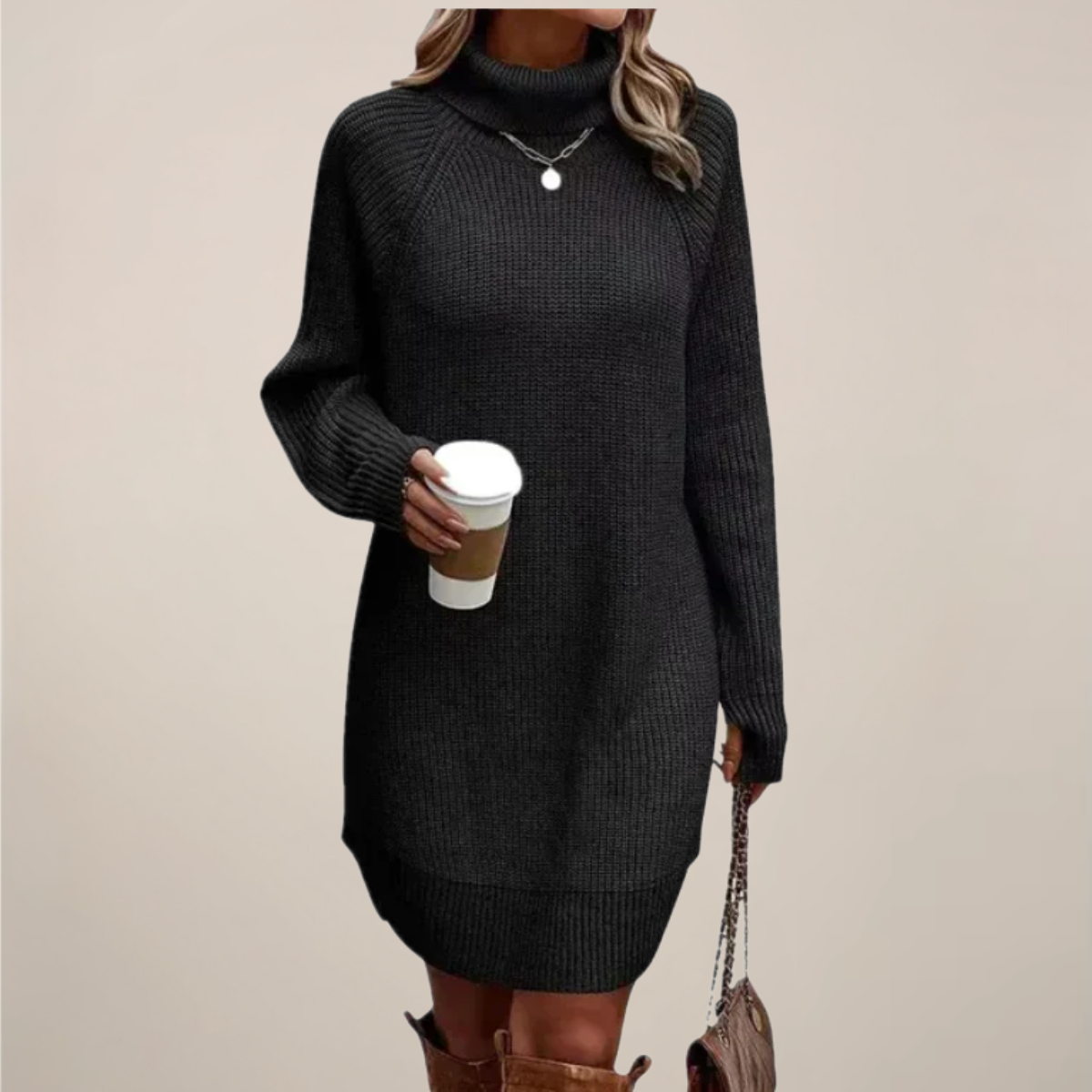 Damen Rollkragen-Pulloverkleid Langärmlig