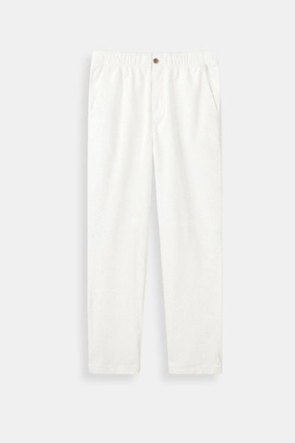 Herren-Hose Beige Elastischer Bund Mit Knopfverschluss