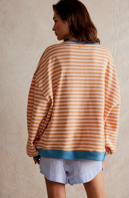 Damen Rundhals-Pullover Streifen Frühjahr