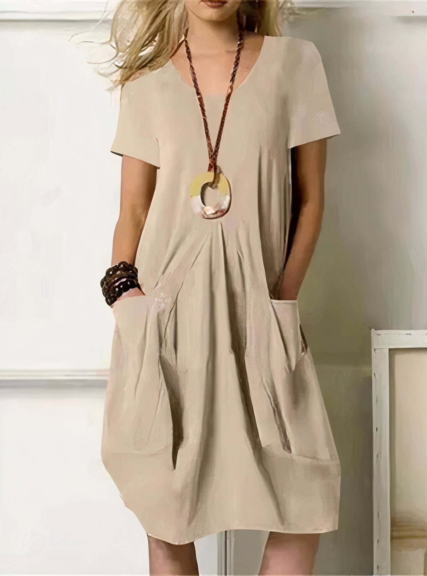 Eveloria Damen Midi-Kleid Bauchbedeckend Mit Taschen