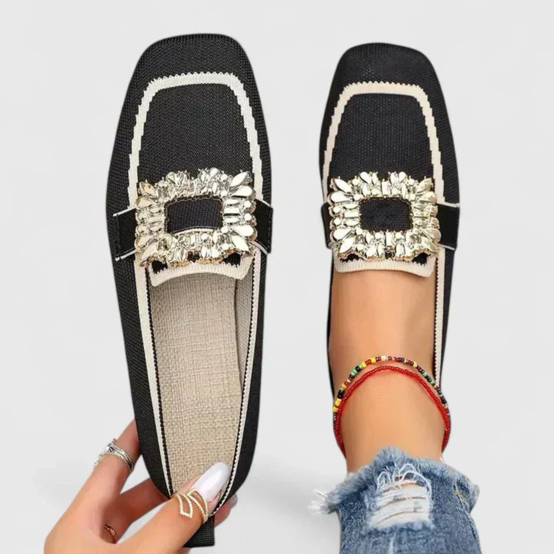 Damen Slip-On Loafer Kristallschnalle Schuhe