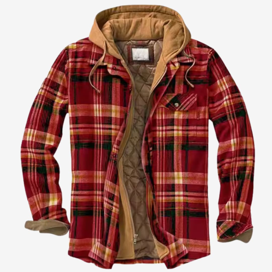 Herren Flanelljacke Kapuze Fleece Warm Schwarz - Eveloria