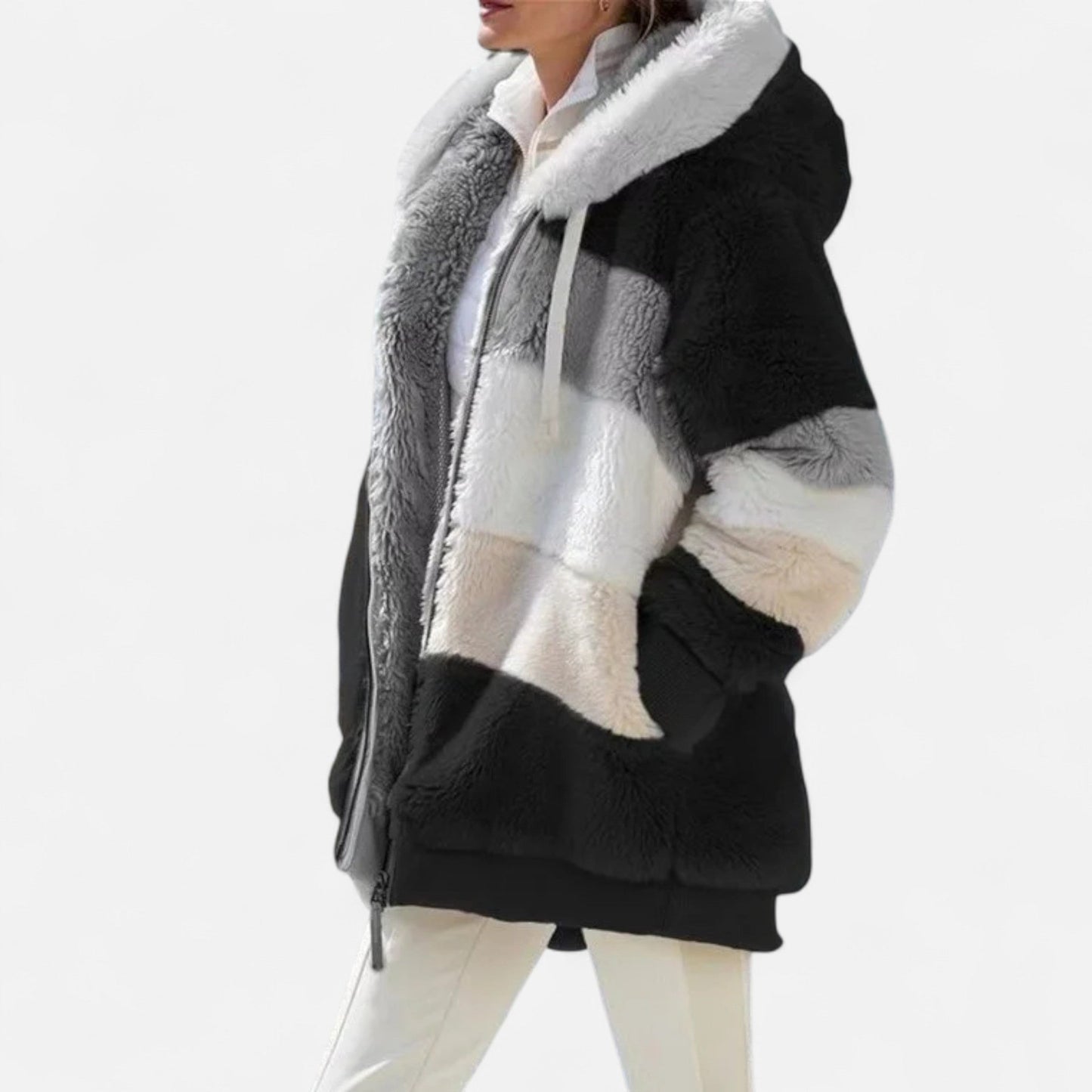 Damen Oversized Jacke mit Kapuze Gestreift