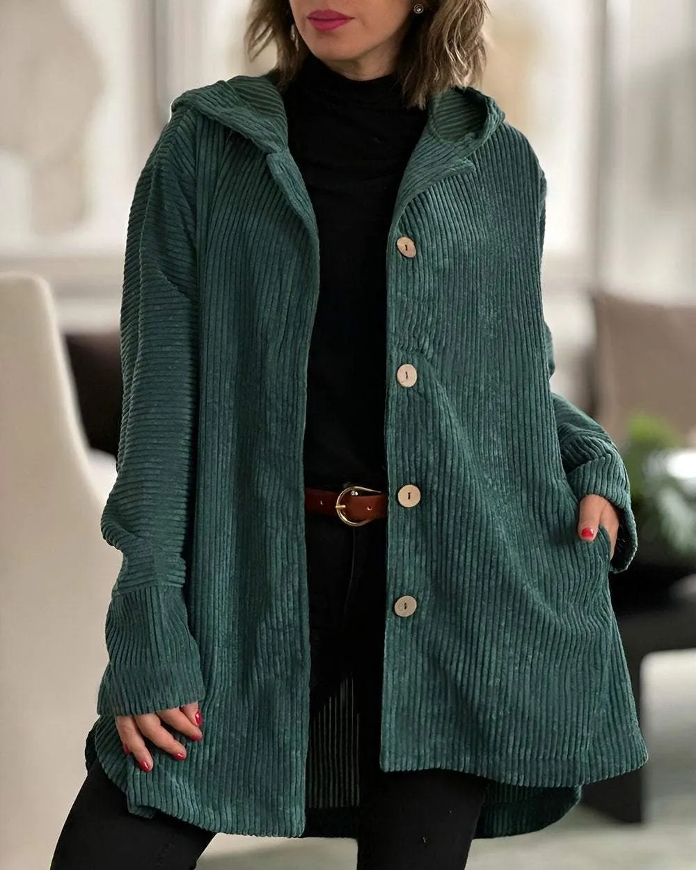Damen Cordjacke mit Kapuze Freizeit