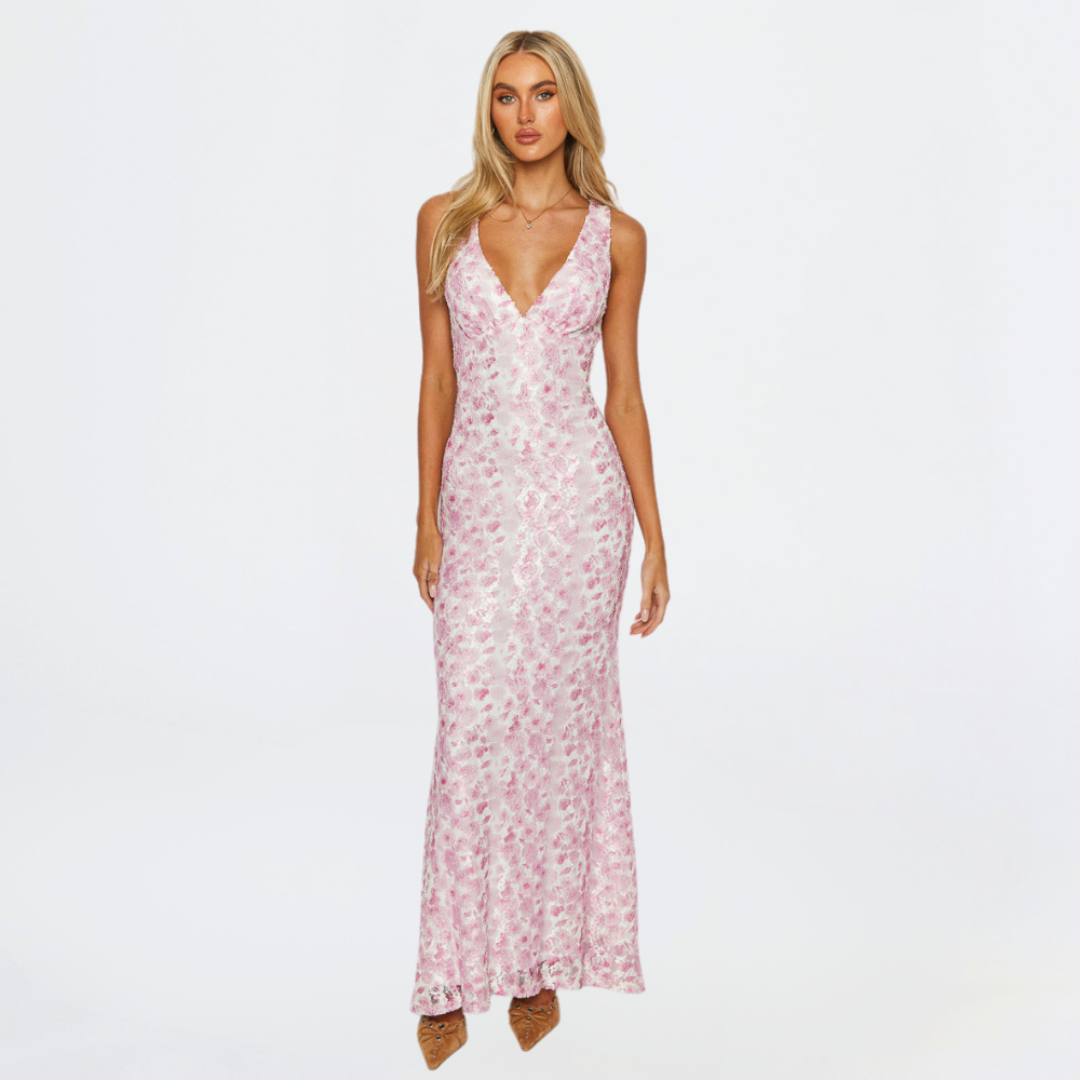 Damen Maxi Kleid Floralmuster Hochzeitsgast