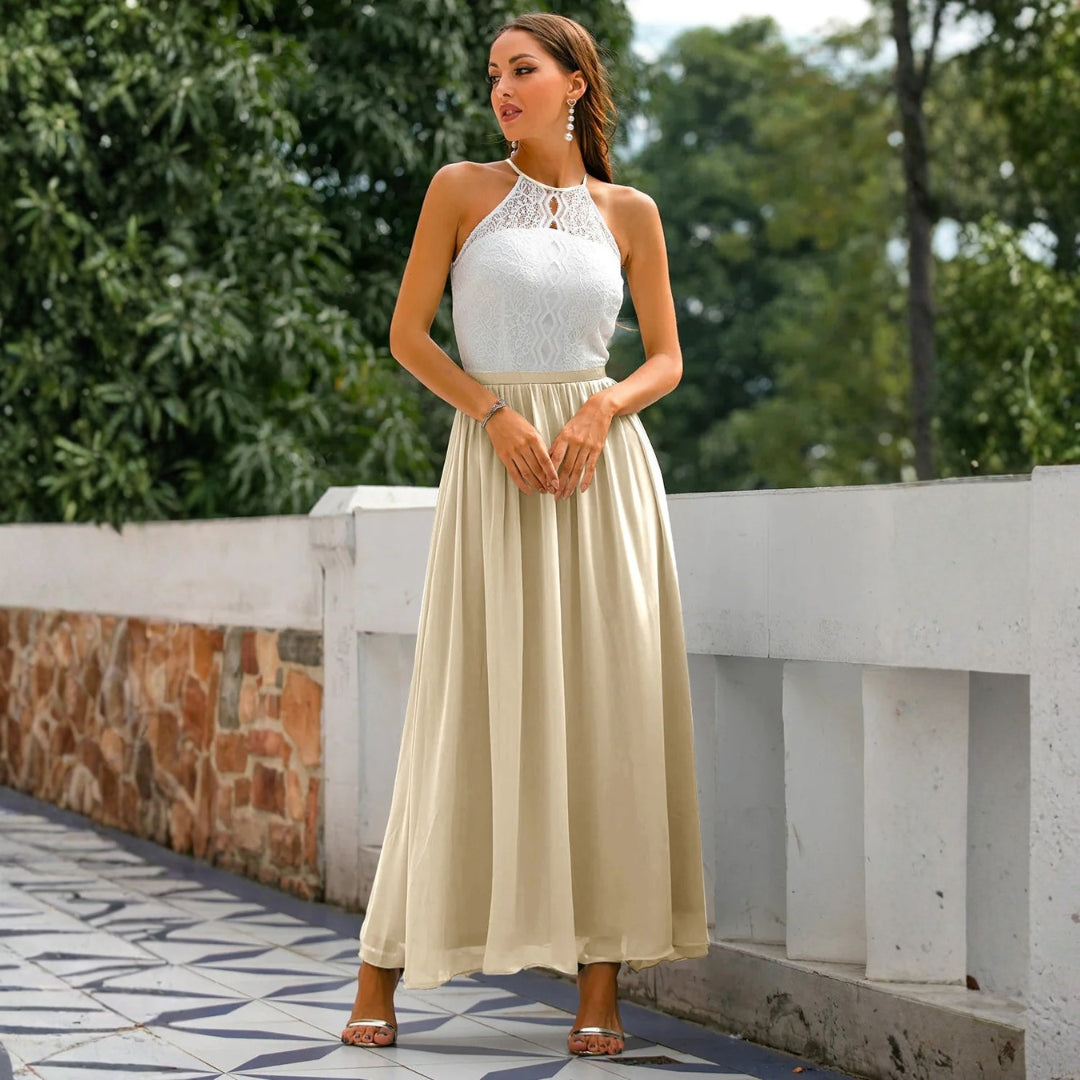 Damen Neckholder Maxikleid Hochzeitsgast Kleid