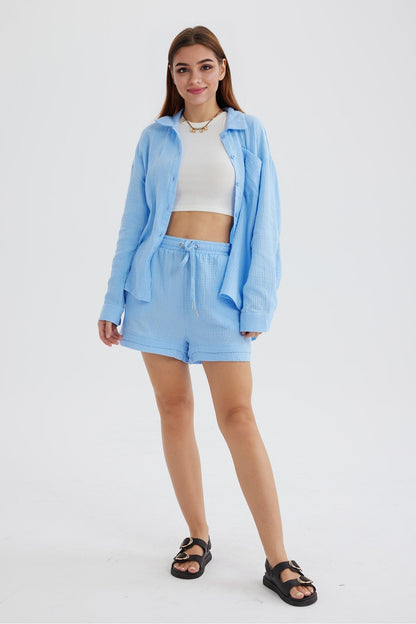Eveloria Damen Langarmshirt und Shorts Siena