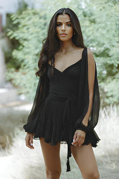 Eveloria Damen Minikleid Latzenärmel